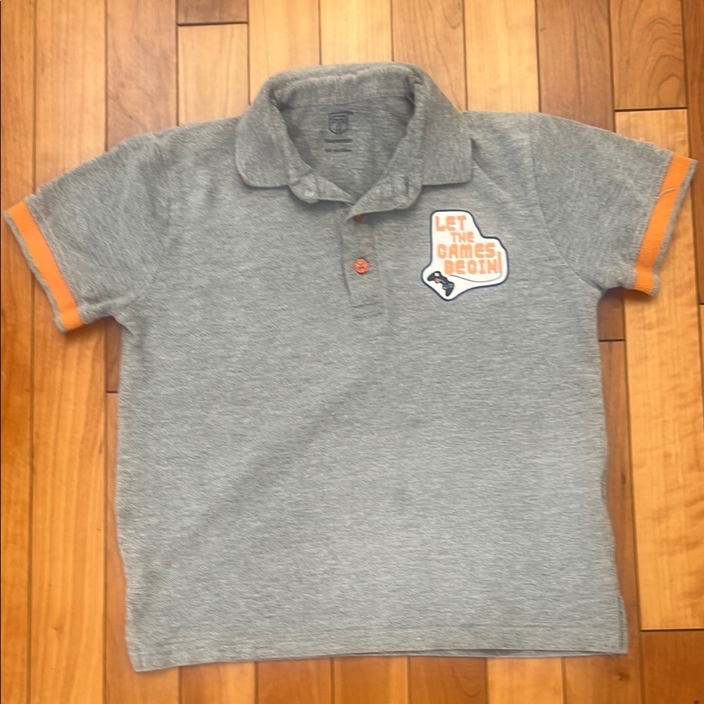 Gray Polo Shirt with Orange Trim 6